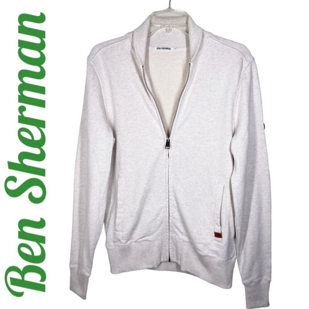 BEN SHERMAN 100% COTTON SHAWL COLLAR ELBOW PATCH GRANDPA CARDIGAN IVORY, Size XS